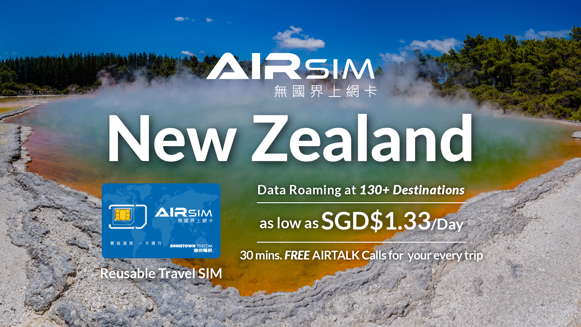 AIRSIM Reusable Global Travel Prepaid SIM – New Zealand (Deliver in Singapore) - Photo 1 of 5